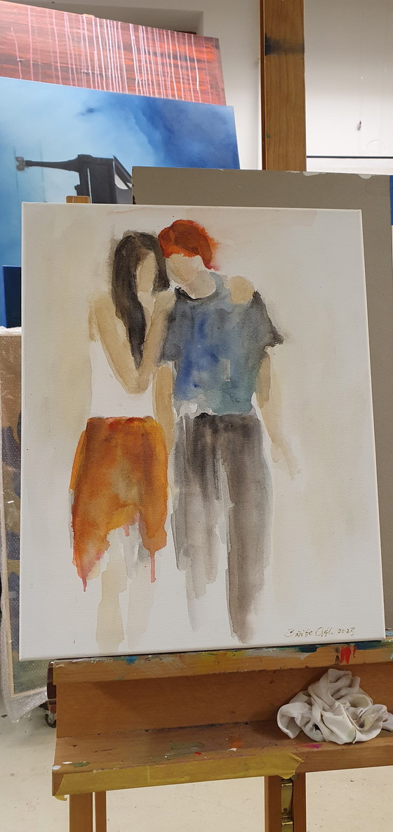 Image 1 of "Girlfriends" watercolor on canvas