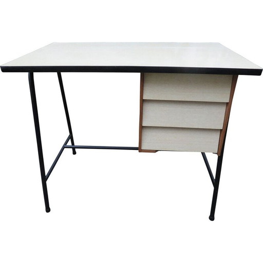Vintage desk with 3 drawers in tubular metal, France 1950