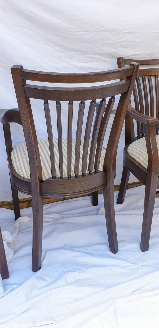 Image 1 of 4x Oak Bannnink Art Nouveau Dining Armchairs