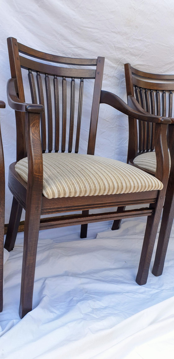 Image 1 of 4x Oak Bannnink Art Nouveau Dining Armchairs