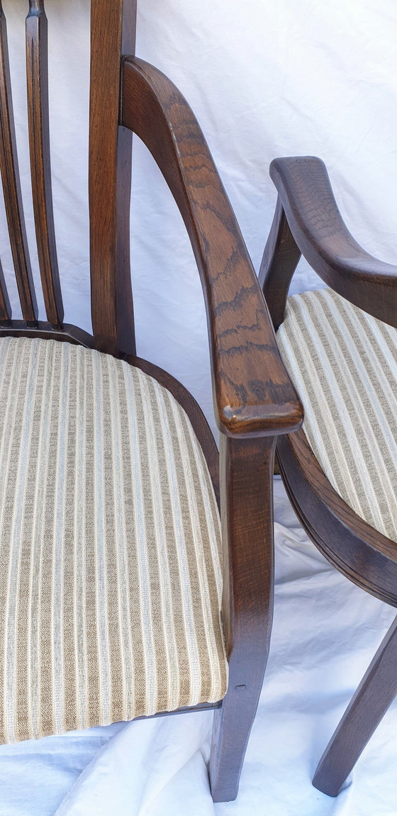 Image 1 of 4x Oak Bannnink Art Nouveau Dining Armchairs