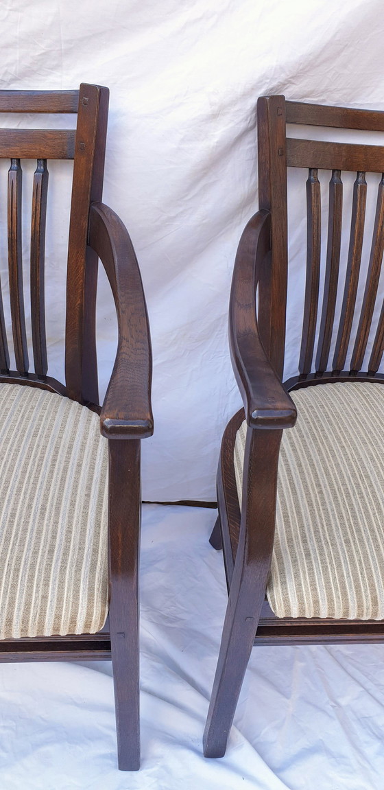 Image 1 of 4x Oak Bannnink Art Nouveau Dining Armchairs