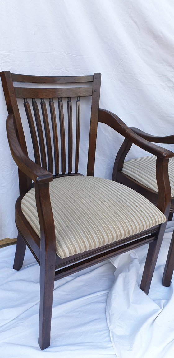 Image 1 of 4x Oak Bannnink Art Nouveau Dining Armchairs