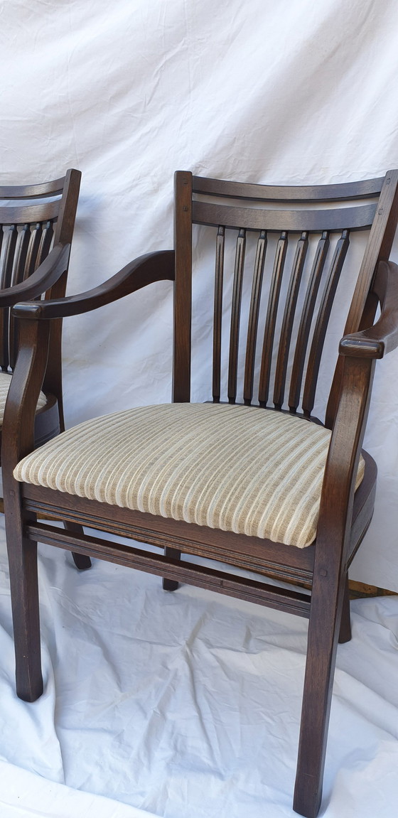 Image 1 of 4x Oak Bannnink Art Nouveau Dining Armchairs