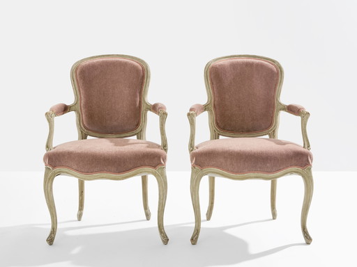 Pair of Stamped Maison Jansen Louis XV Neoclassical Armchairs 1940s