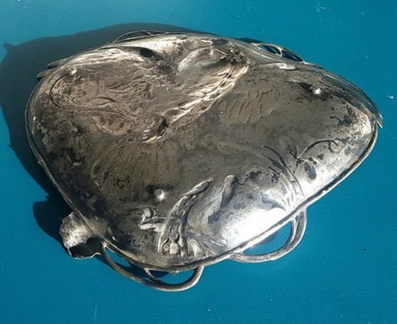 Image 1 of Antique Art Nouveau Tin Bowl With Bird Motif From Wmf