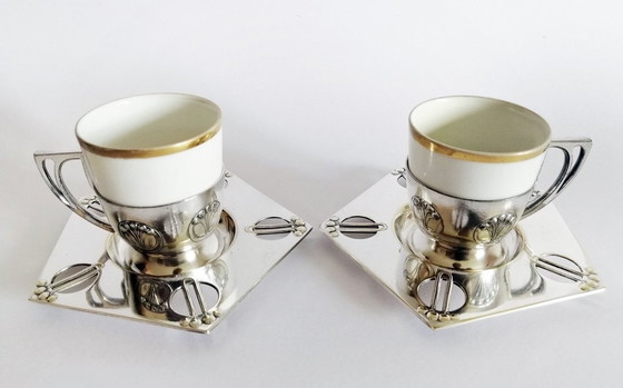 Image 1 of Pareja de tazas de moca Art Nouveau WMF Modelo Nº332 Diseñador Albin Müller 1905