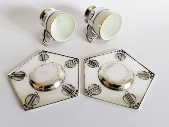 Image 1 of Pareja de tazas de moca Art Nouveau WMF Modelo Nº332 Diseñador Albin Müller 1905