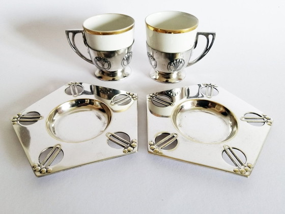 Image 1 of Pareja de tazas de moca Art Nouveau WMF Modelo Nº332 Diseñador Albin Müller 1905