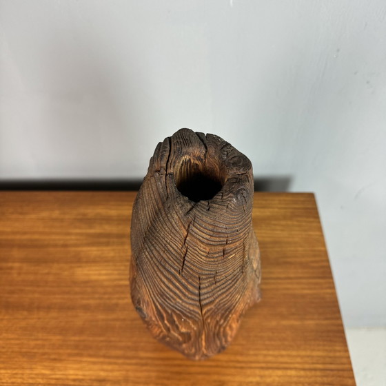 Image 1 of Vintage Brutalist Wooden Vase