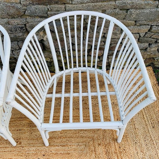 Image 1 of Vintage white rattan living room set, 1970
