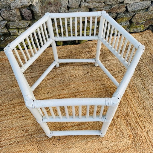 Set da soggiorno vintage in rattan bianco, 1970