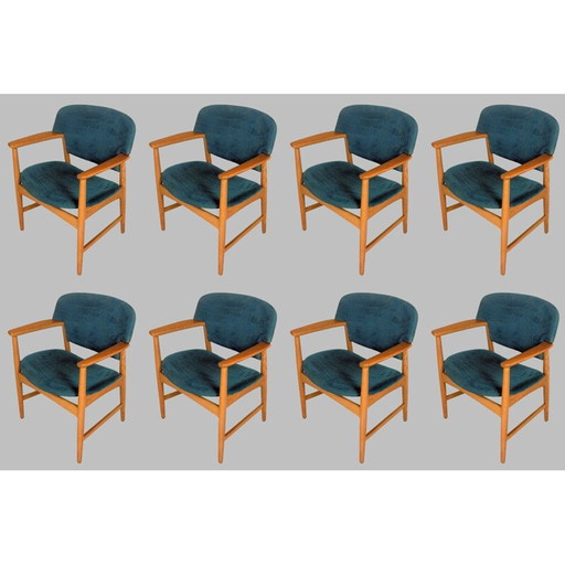 Set of 8 vintage armchairs by Ejner Larsen and Axel Bender Madsen for Fritz Hansen