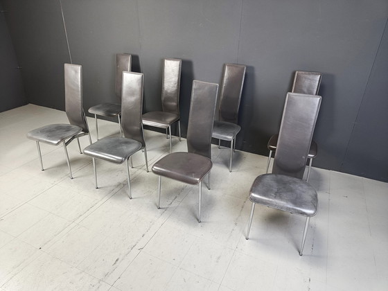Image 1 of Vintage Dining Chairs By Giancarlo Vegni For Fasem, Set Of 8, 1980S
