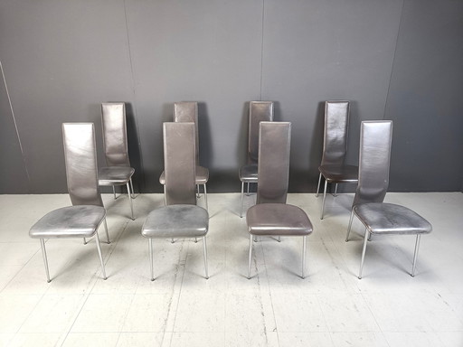 Vintage Dining Chairs By Giancarlo Vegni For Fasem, Set Of 8, 1980S