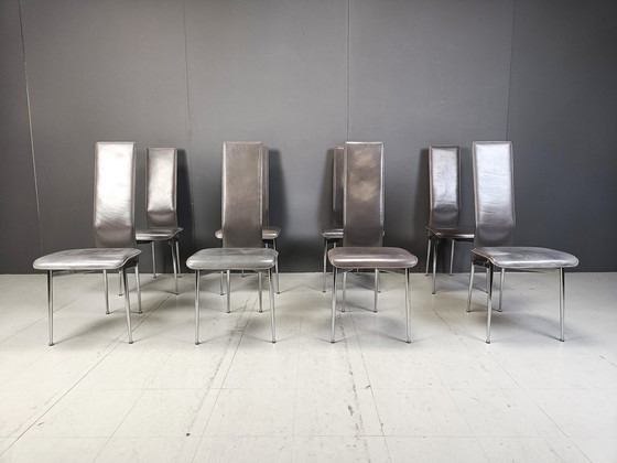 Image 1 of Vintage Dining Chairs By Giancarlo Vegni For Fasem, Set Of 8, 1980S