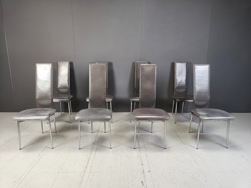 Vintage Dining Chairs By Giancarlo Vegni For Fasem, Set Of 8, 1980S