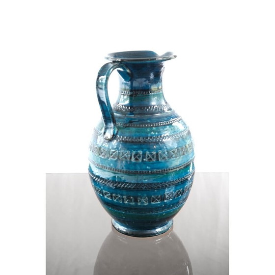 Image 1 of Vintage blue glazed ceramic vase by Aldo Londi for Bitossi, 1960s
