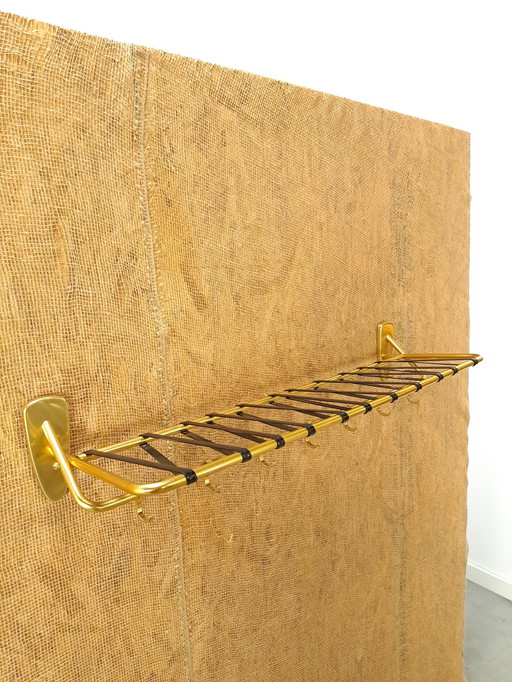 Wall Coat Rack Gold With Hooks And Shelf, No. 2, Wall Coat Rack