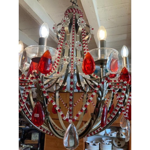 Vintage colored glass chandelier, Spain 1950