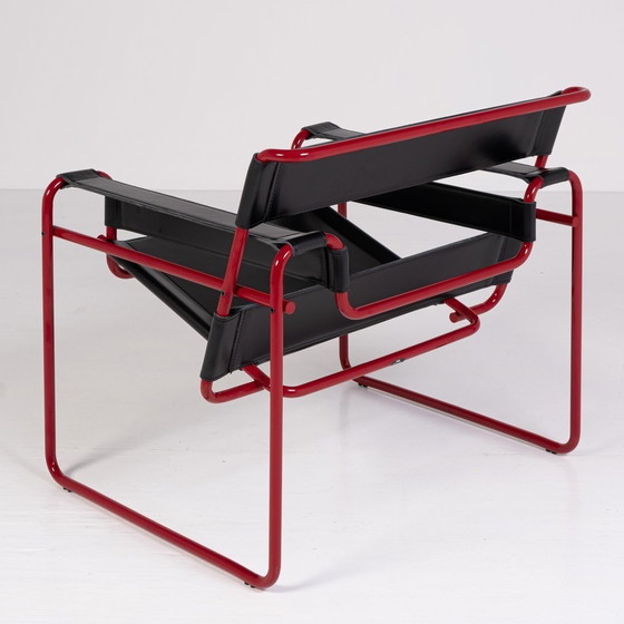 Image 1 of Knoll Wassily B3 Red Matte-New-Unused Series 2024 In Black Leather By Marcel Breuer