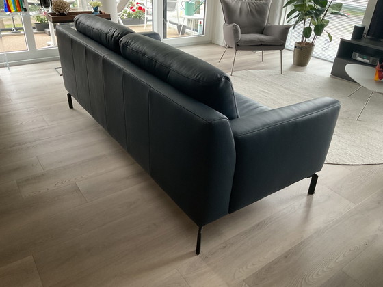 Image 1 of Montel Blue Leather Sofa