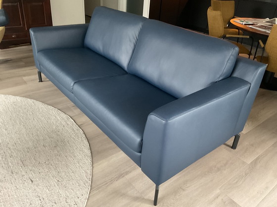 Image 1 of Montel Blue Leather Sofa