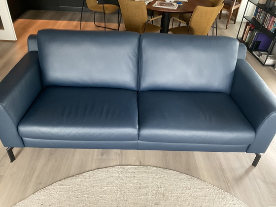 Image 1 of Montel Blue Leather Sofa