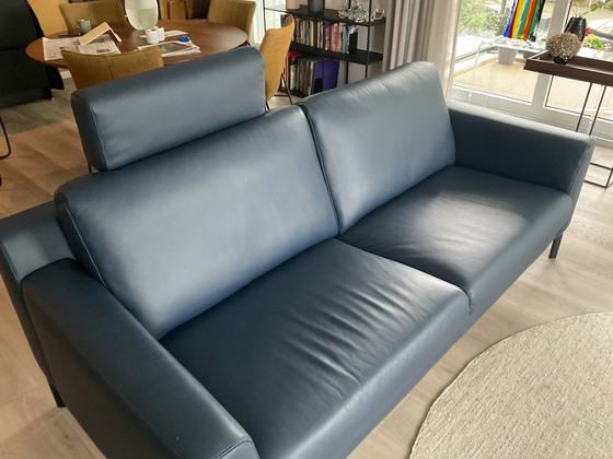 Image 1 of Montel Blue Leather Sofa