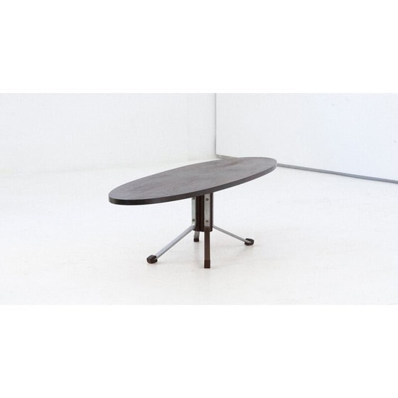Image 1 of Vintage oval coffee table in iron and rosewood, Italy 1960