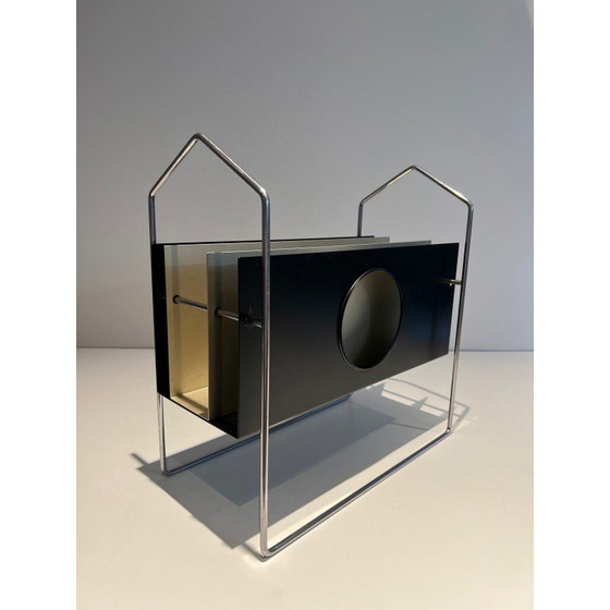 Image 1 of Vintage chrome-plated metal magazine rack, France 1970