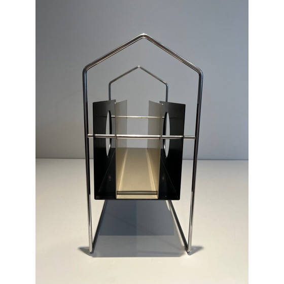 Image 1 of Vintage chrome-plated metal magazine rack, France 1970