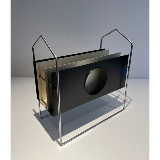 Image 1 of Vintage chrome-plated metal magazine rack, France 1970
