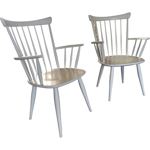 Pair of vintage armchairs with white stems, 1950