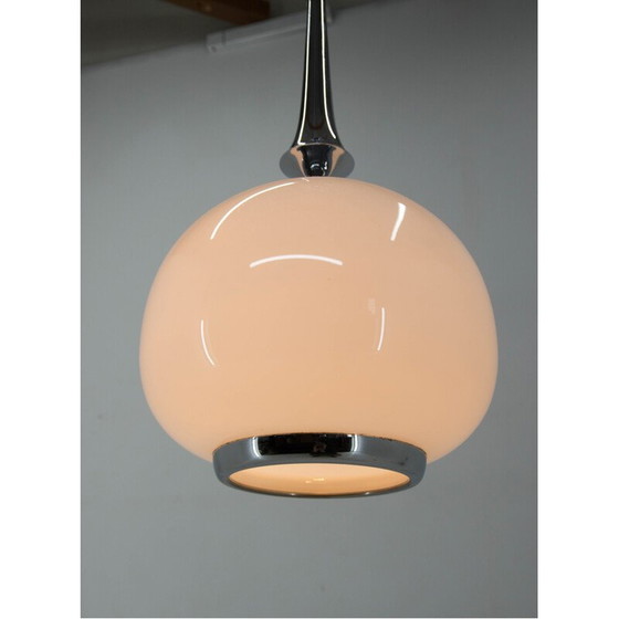 Image 1 of Pendente Art Déco vintage in vetro soffiato e cromo, 1940