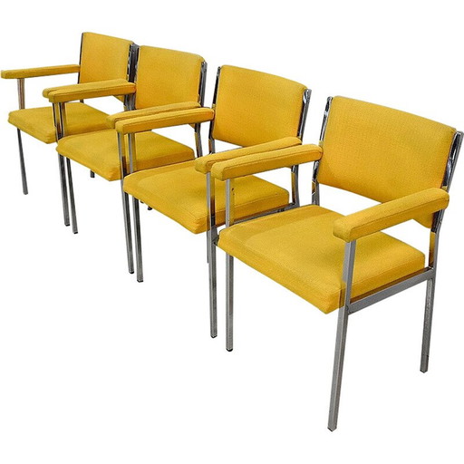 Set of 4 vintage chromed metal armchairs, 1970