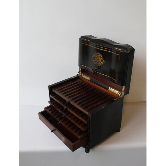 Image 1 of Scatola per sigari vintage in legno di pero annerito