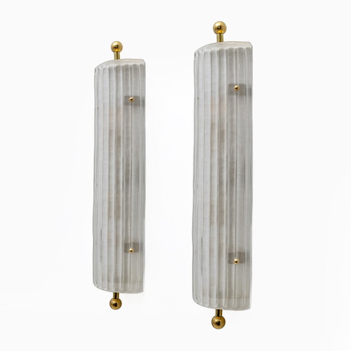 Pair Of Art Dèco Style Italian Murano Glass And Brass Sconces