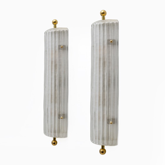 Image 1 of Pair Of Art Dèco Style Italian Murano Glass And Brass Sconces