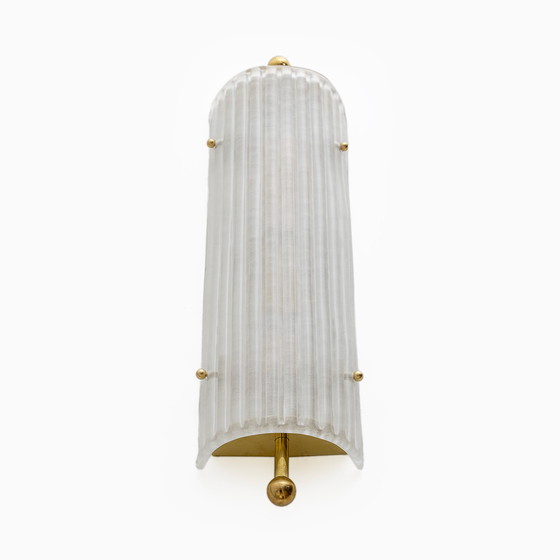 Image 1 of Pair Of Art Dèco Style Italian Murano Glass And Brass Sconces