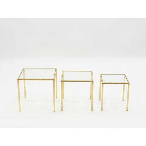 Vintage wrought iron nesting tables with gold leaf by Robert Thibier, 1960