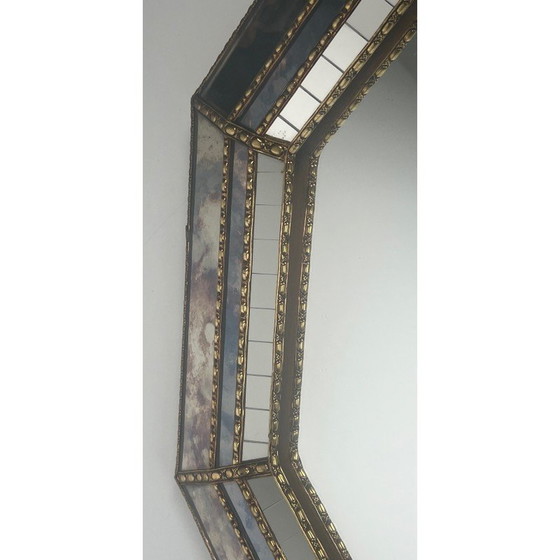 Image 1 of Specchio vintage con specchi sfaccettati e ghirlande in ottone, 1970