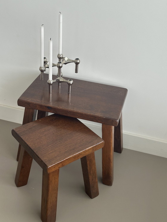 Image 1 of Tavolini laterali Mimi Nesting Brutalist Vintage in rovere massello 
