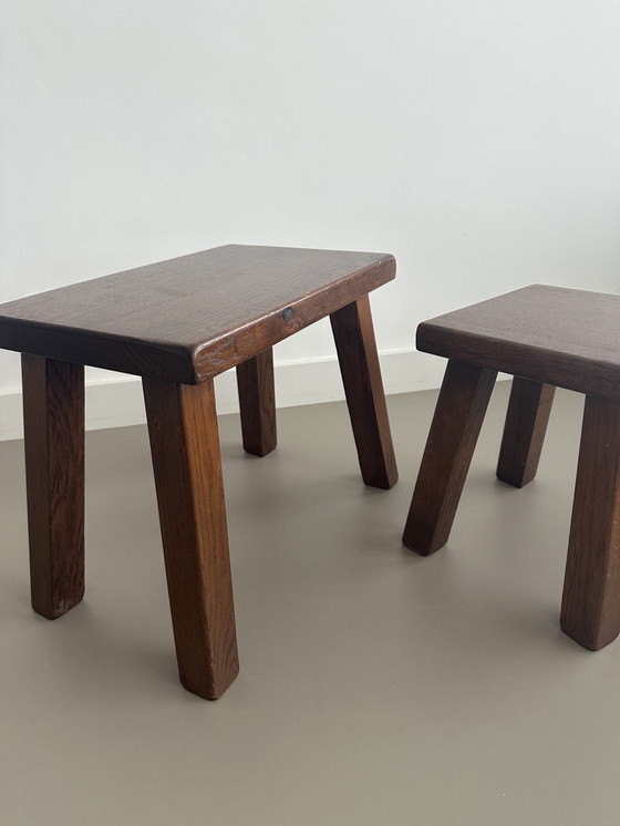 Image 1 of Tavolini laterali Mimi Nesting Brutalist Vintage in rovere massello 