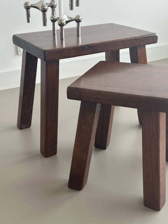 Image 1 of Tavolini laterali Mimi Nesting Brutalist Vintage in rovere massello 