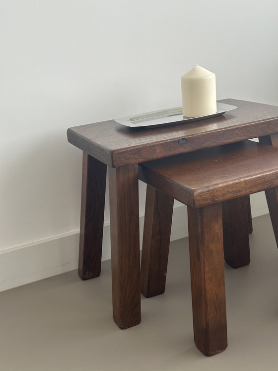 Image 1 of Tavolini laterali Mimi Nesting Brutalist Vintage in rovere massello 