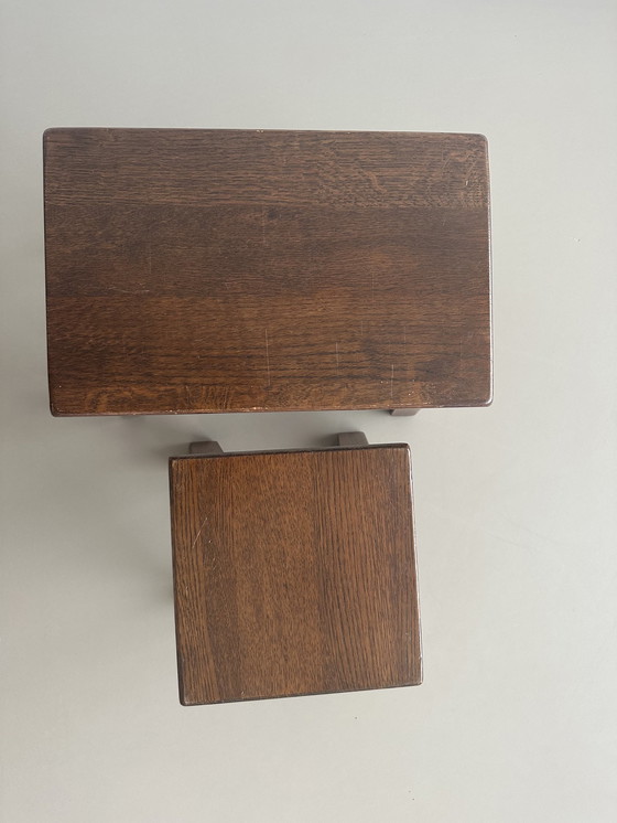 Image 1 of Tavolini laterali Mimi Nesting Brutalist Vintage in rovere massello 