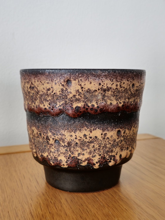 Image 1 of Vintage Flower Pot Ceramic Brown Textured Flower Pot