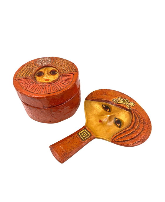 Image 1 of Specchio da toeletta e portagioie in cartapesta eclettico di metà secolo, Paul Larsen, Danimarca 1956