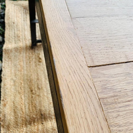 Vintage oakwood and metal workshop table